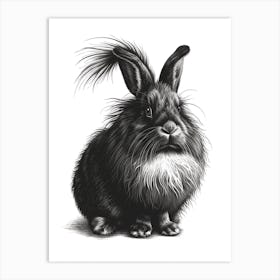 English Angora Blockprint Rabbit Illustration 3 Art Print