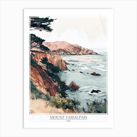 Mount Tamalpais Usa Color Line Drawing 2 Poster Art Print