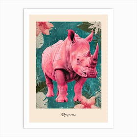 Pink Rhino Vintage Poster 2 Art Print