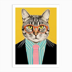 Cat in a suit wearing glasses  Art Print