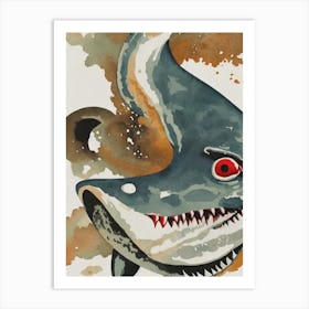 Hammerhead Shark Vintage Graphic Watercolour Art Print