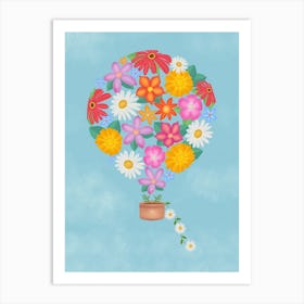 Hot Air Balloon With Flowers And Daisy Chain Art Print