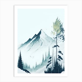 Mountain And Forest In Minimalist Watercolor Vertical Composition 253 Art Print