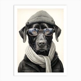 Black Lab Labrador Dog Wearing Glasses Art Print