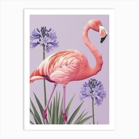 American Flamingo And Agapanthus Minimalist Illustration 2 Art Print