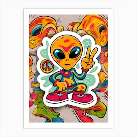 Alien Peace Sign 3 Art Print