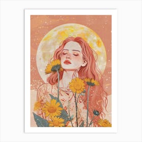 Girl With Sunflowers Art Print