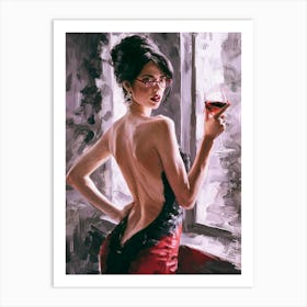 Red Wine And Elegant Lady Art Print