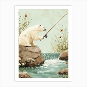 Polar Bear Fishing In A Stream Storybook Illustration 4 Art Print