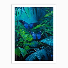 Morpho Butterflies In Rain Forest Oil Painting 1 Art Print