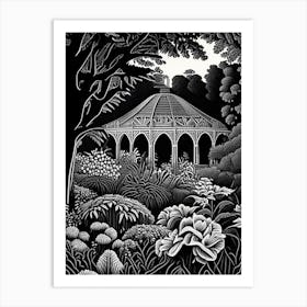 Fairmount Park Horticultural Center, Usa Linocut Black And White Vintage Art Print