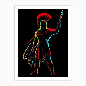 Spartan Warrior - Neon Color Silhouette Art Print