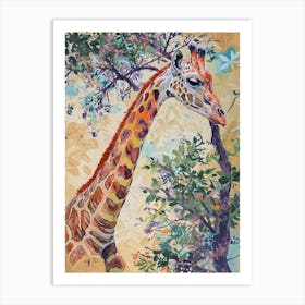 Giraffe Under The Tree Watercolour Inspired 4 Art Print