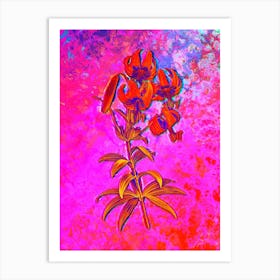 Turban Lily Botanical in Acid Neon Pink Green and Blue n.0195 Art Print