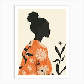 Boho Silhouette Of A Woman With Flowers Art Print