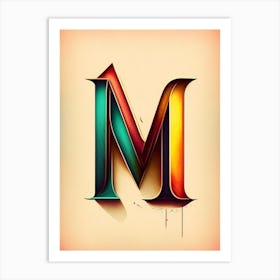 M, Letter, Alphabet Retro Drawing 4 Art Print
