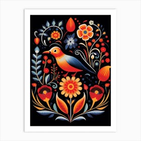 Folk Bird Illustration Sparrow 1 Art Print