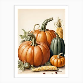 Holiday Illustration With Pumpkins, Corn, And Vegetables (26) Art Print