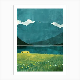 Yellow Car By The Lake Canvas Print Art Print