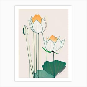 Lotus Flowers In Garden Minimal Line Drawing 1 Art Print