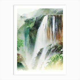 Ban Gioc–Detian Falls, Vietnam And China Water Colour  (3) Art Print