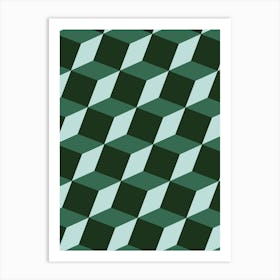 Cubes Geometric Pattern in Green Art Print