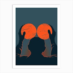 Man Holding Two Orange Balls Art Print