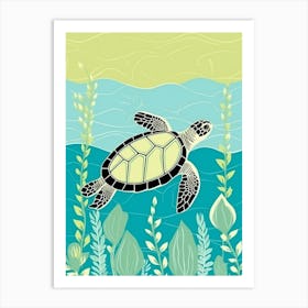 Geometric Turtle Swimming With Plants Art Print