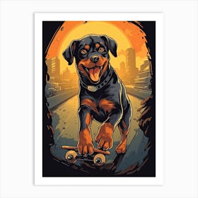 Rottweiler Dog Skateboarding Illustration 3 Art Print