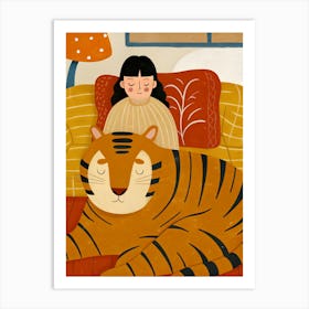 Tiger And Woman Girl on a Couch Art Print