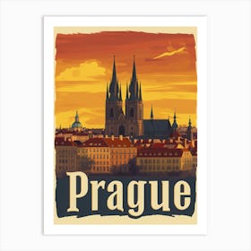 Aihrgdesign A Retro Travel Poster For Prague Featuring The Go 7dc88c83 Aa2b 4a92 8bb1 352ae03f198f 1 Art Print