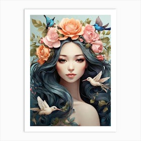 Beautiful Girl With Flowers Art Print