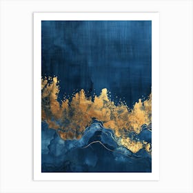 Gold And Blue Abstract Painting Art Print