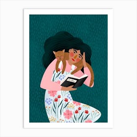 Illustration Of A Woman Reading A Book Art Print