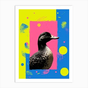 Geometric Vibrant Portrait Of A Duck Yellow & Pink 2 Art Print
