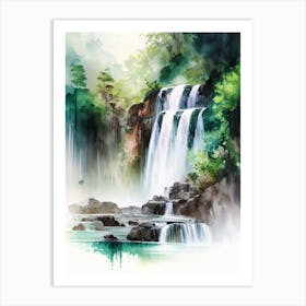 Saen Saep Waterfall, Thailand Water Colour  (3) Art Print