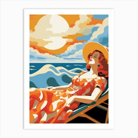 Woman Relaxing On A Beach Chair Art Print