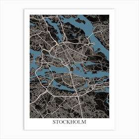 Stockholm Black Blue Art Print