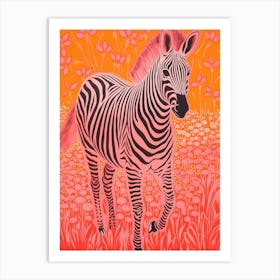 Orange & Pink Floral Zebra  Art Print