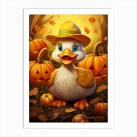 Pumpkin Cartoon Duckling 1 Art Print