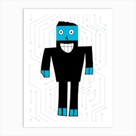 Black and Blue Robot Art Print