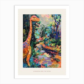 Colourful Dinosaur By The River Pattern 1 Poster Art Print