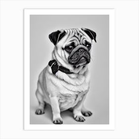 Pug B&W Pencil Dog Art Print