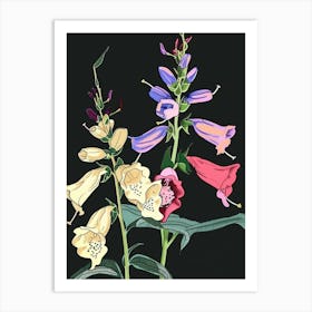 Neon Flowers On Black Foxglove 3 Art Print