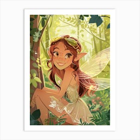 Fairy Girl In Woods Art Print