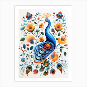 Scandinavian Bird Illustration Peacock 2 Art Print