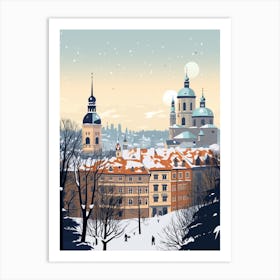 Winter Travel Night Illustration Munich Germany 4 Art Print