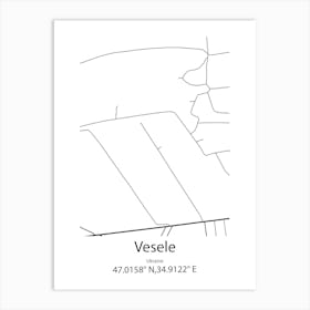 Vesele,Ukraine Minimalist Map Art Print