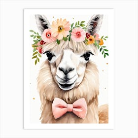 Baby Alpaca Wall Art Print With Floral Crown And Bowties Bedroom Decor (14) Art Print
