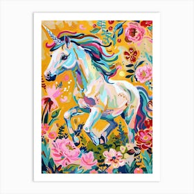 Unicorn Floral Galloping Fauvism Inspired Art Print